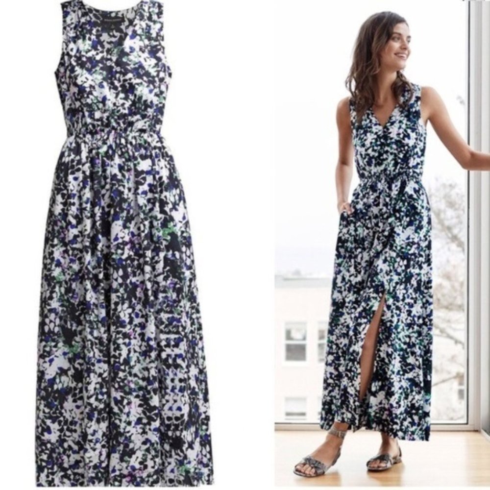 BANANA REPUBLIC "Jaden" Floral Sleeveless V-Neck Maxi Dress, Pockets